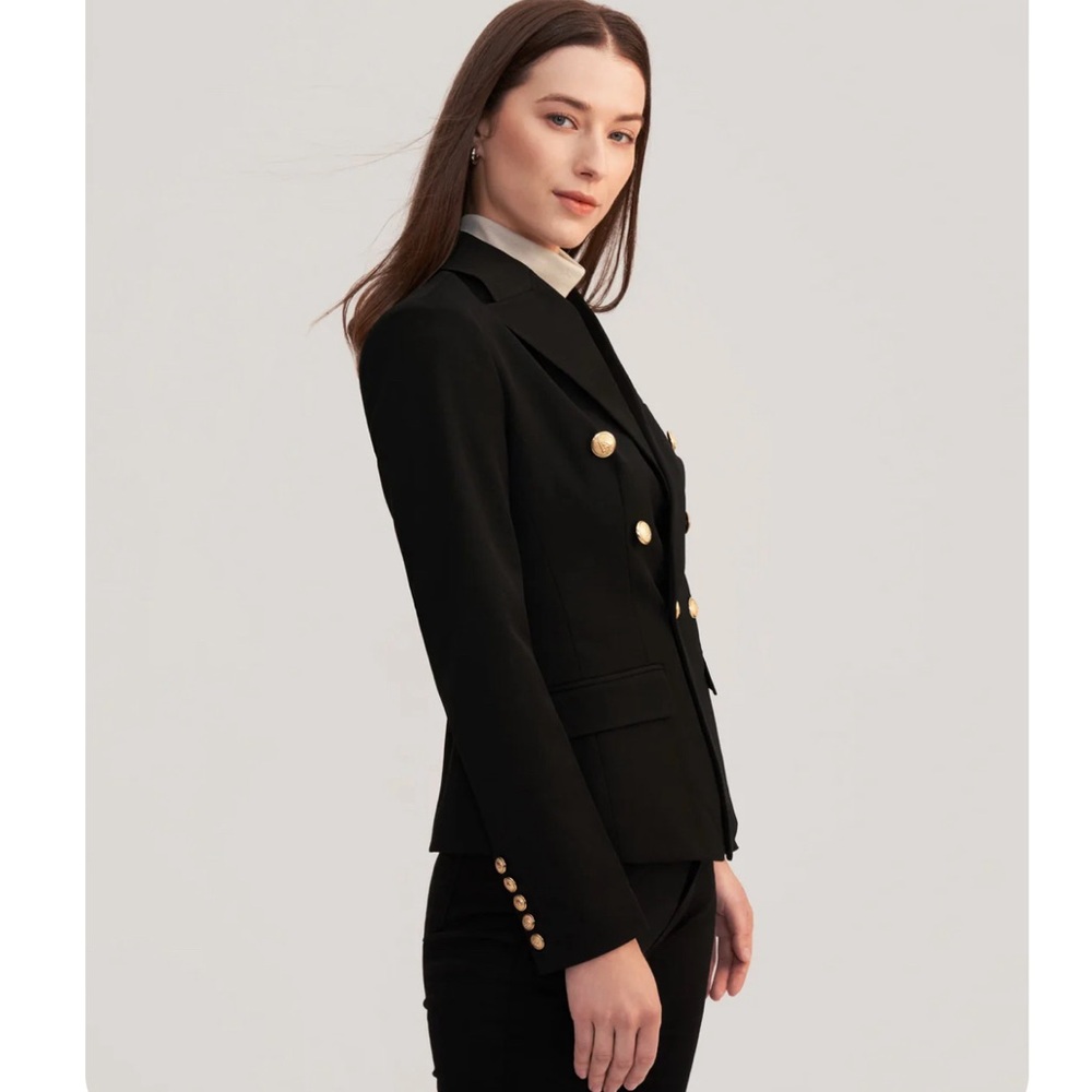 L'Agence Black Double-Breasted Blazer with Gold Buttons - Picture 4 of 16